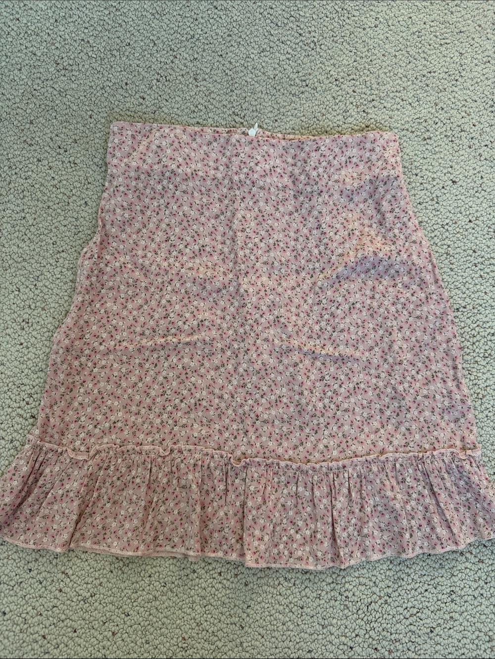 Brandy Melville Pink Floral Ruffle-Hem A-Line Skirt